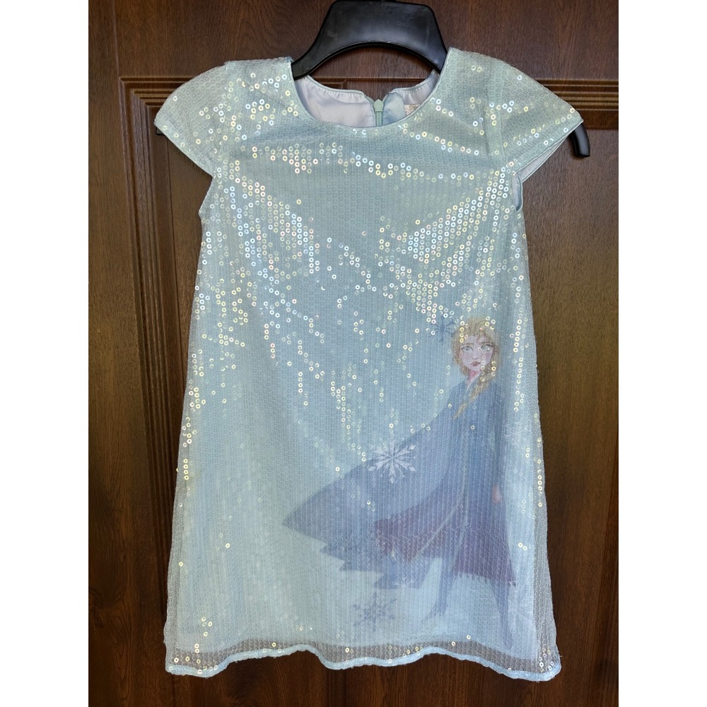 Disney Store Official Frozen 2 Elsa Blue Cap Sleeve Sequin Dress SZ 7/8‎